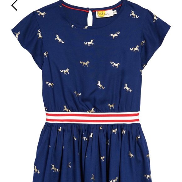 Mini Boden Girls Unicorn Gold Dress 6-7 - Picture 1 of 2